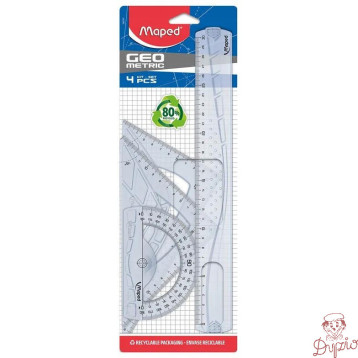 Komplet GEOMETRIC linijka 30cm+ekierka 45st +ekierka 60st +kątomierz 180st 242767 MAPED