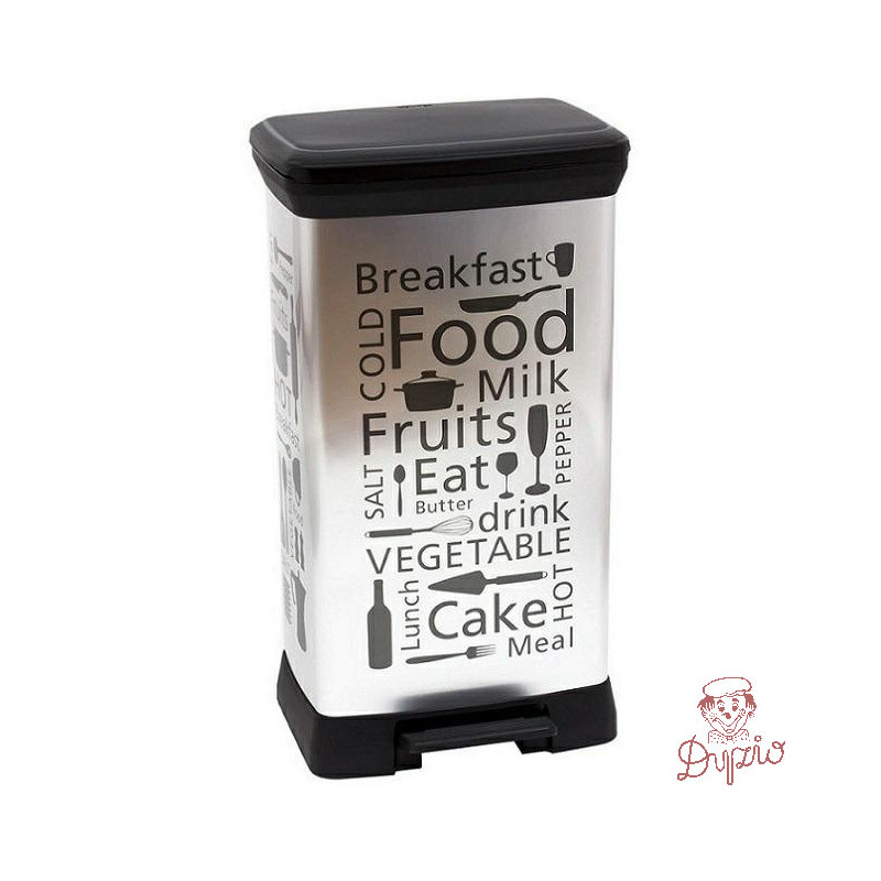 Kosz na śmieci CURVER DECO BIN z pedałem 50L srebrny metalizowany wzór KITCHEN 02162-K07-01 205873