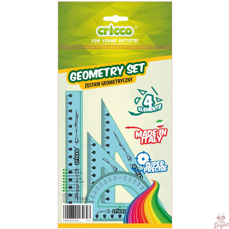 Komplet geometryczny CRICCO 4-elementy z linijką 16cm CR610