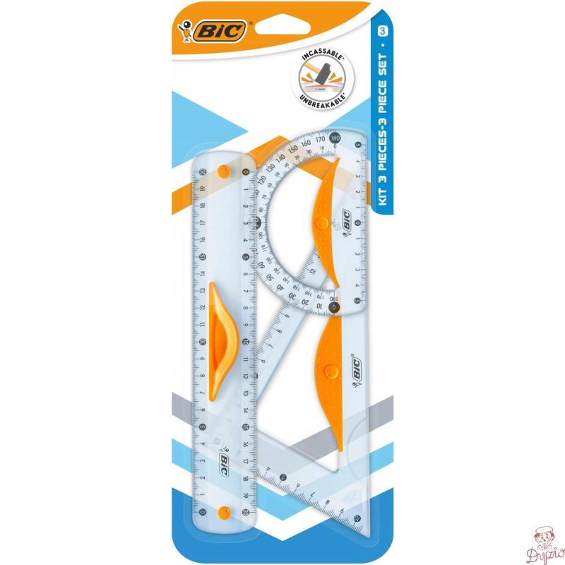 Komplet geometryczny z linijką 20cm z uchwytem + ekierka+kątomierz 9927281 BIC