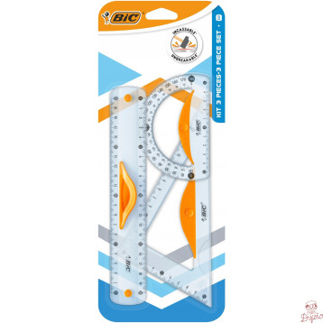 Komplet geometryczny z linijką 20cm z uchwytem + ekierka+kątomierz 9927281 BIC