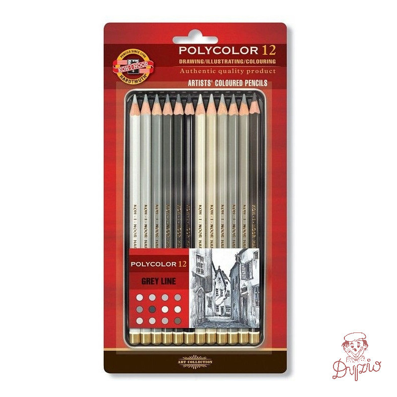Kredki POLYCOLOR 12 szt szarości 3822/GR KOH-I-NOOR