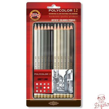 Kredki POLYCOLOR 12 szt szarości 3822/GR KOH-I-NOOR