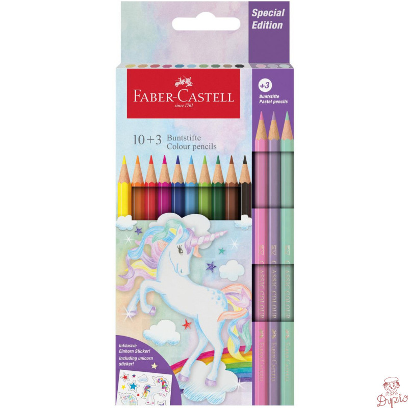 Kredki sześciokątne 10 kolorów + 3kolory pastelowe edycja JEDNOROŻEC 111219 Faber-Castell