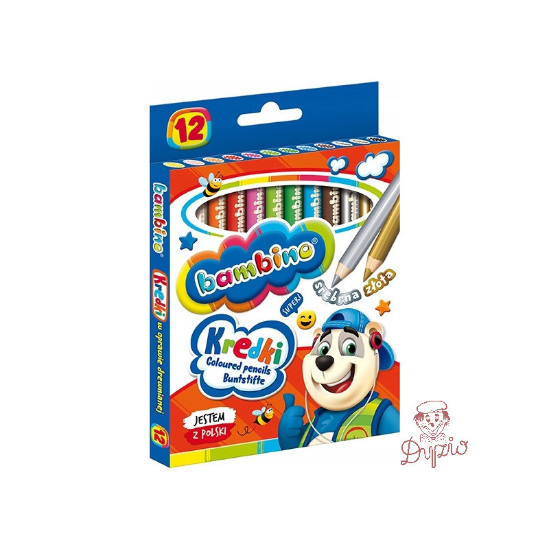 Kredki szkolne z glinki kaolinowej Zestaw 12 kredek 15cm BAMBINO