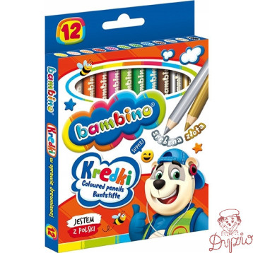 Kredki szkolne z glinki kaolinowej Zestaw 12 kredek 15cm BAMBINO