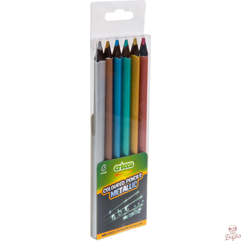 Kredki CRICCO trójkątne 6 kolorów BLACK WOOD JUMBO metaliczne w etui CR331W6