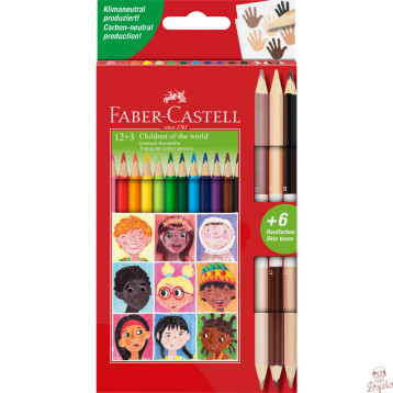 Kredki ołówkowe trójkątne 12 kolorów +3 kredki dwustronne odcienie skóry 511514 Faber- Castell