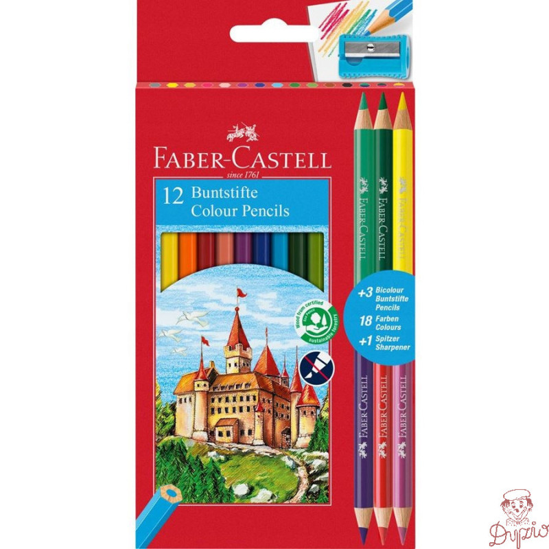 Kredki ZAMEK 12kol +3kredki dwustronne + temperówka 110312 FC FABER CASTEL