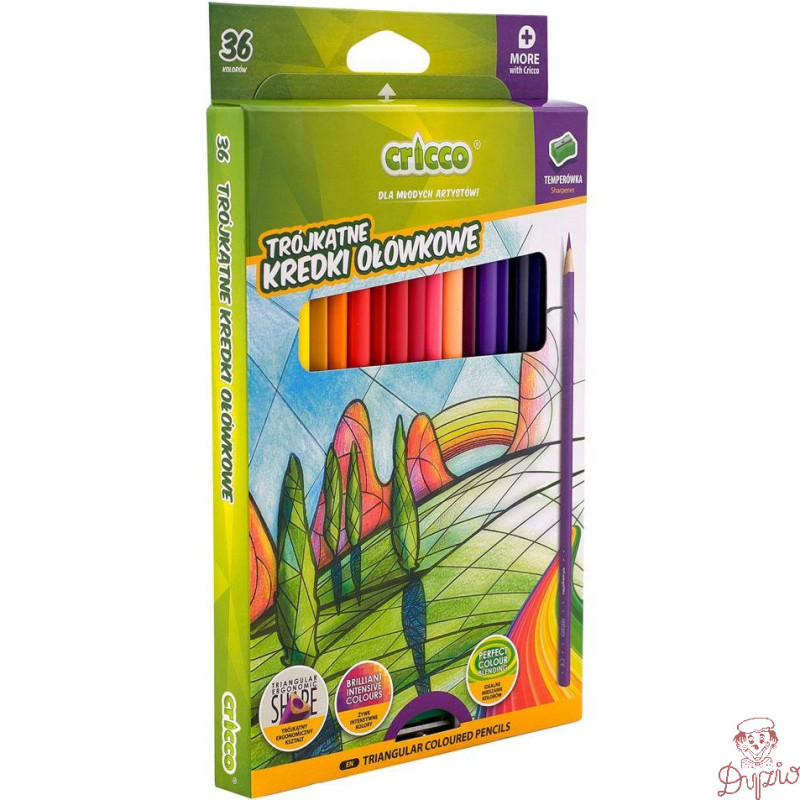 Kredki CRICCO trójkątne 36kol + temperówka CR322K36