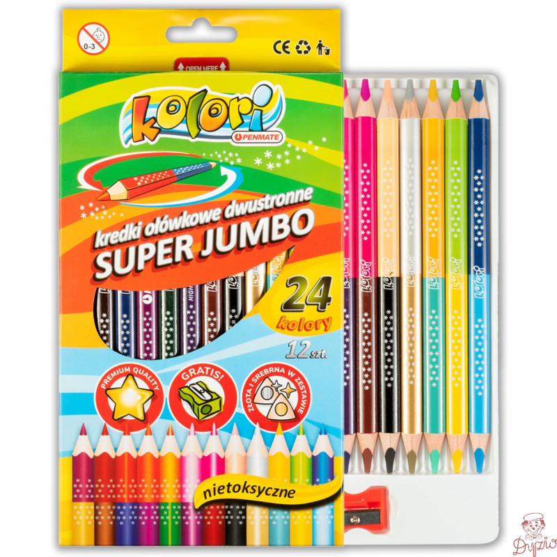 Kredki ołówkowe dwustronne Jumbo 12szt. 24 kolorów z temp.TT7840 PENMATE