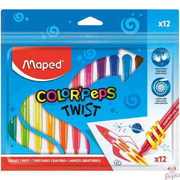Kredki COLORPEPS świecowe wykręcane Twist 12szt. zip etui 860612 MAPED