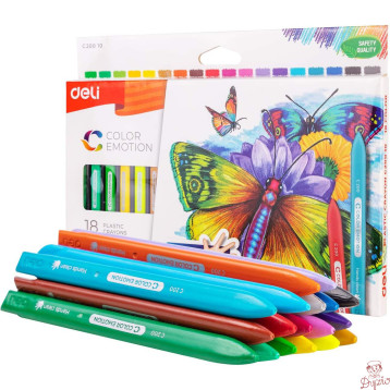 Kredki plastikowe trójkątne COLOR EMOTION 18 kolorów EC20010 DELI