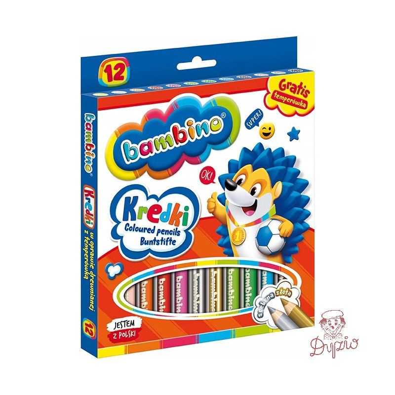 Kredki dla dzieci z glinki kaolinowej Zestaw 12 kredek + temperówka BAMBINO St.Majewski