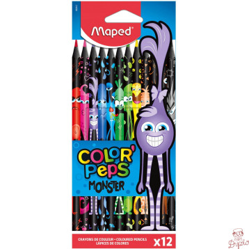 Kredki trójkątne MONSTER 12 kolorów w czarnej obudowie 862612 COLORPEPS MAPED