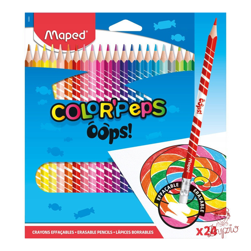 Kredki trójkątne ścieralne z gumką 24 kolory OOPS 832824 COLORPEPS MAPED
