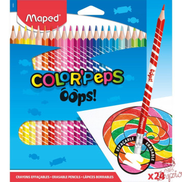 Kredki trójkątne ścieralne z gumką 24 kolory OOPS 832824 COLORPEPS MAPED