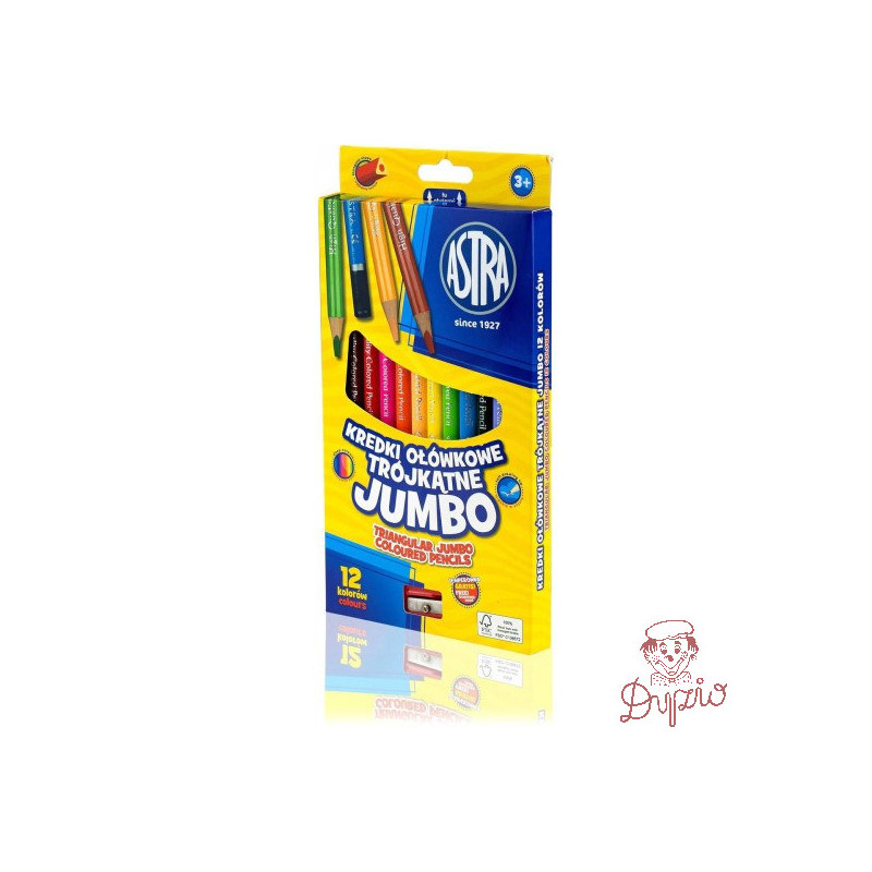 Kredki ołówkowe trójkątne JUMBO 12kolorów z temperówką 312110007 ASTRA