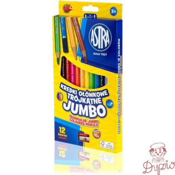 Kredki ołówkowe trójkątne JUMBO 12kolorów z temperówką 312110007 ASTRA