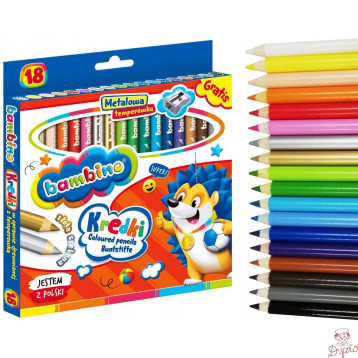 Kredki dla dzieci z glinki kaolinowej Zestaw 18 kredek + temperówka BAMBINO St.Majewski