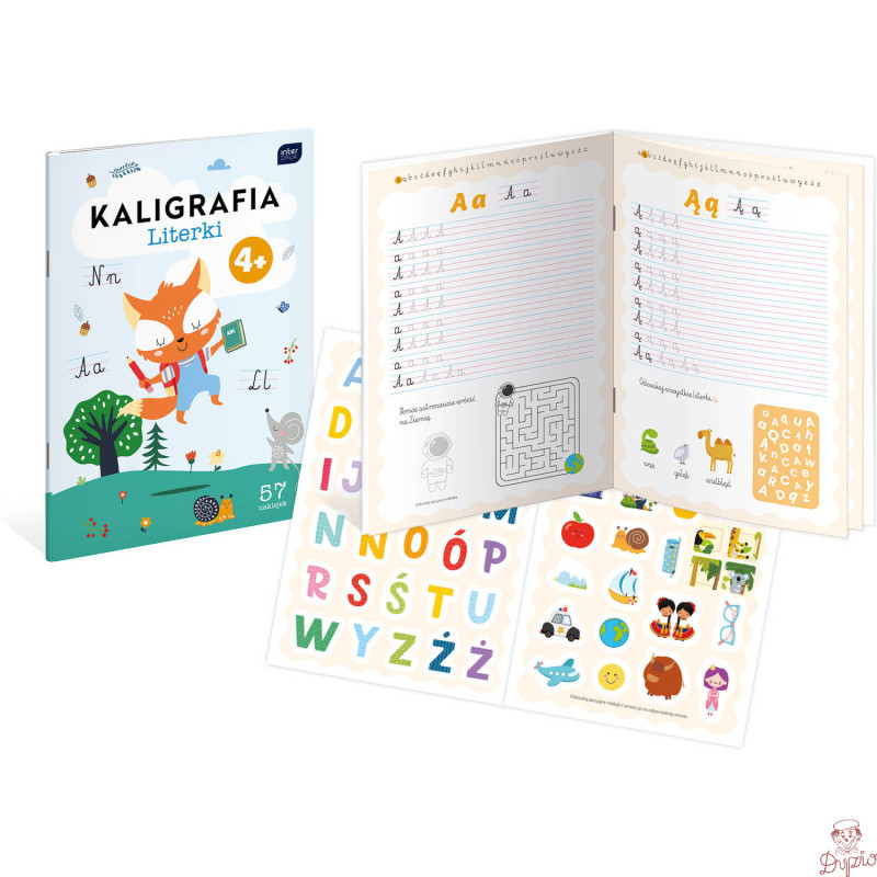 Kolorowanka A4 16k z naklejkami KALIGRAFIA + zadania INTERDRUK