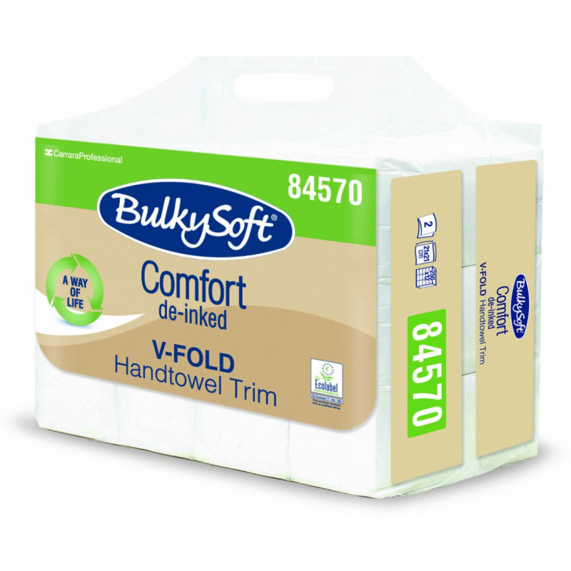 Ręcznik papierowy składany ZZ V-FOLD 21x21cm , BulkySoft Comfort de-inked eko  2 warstwy 3000 składek 84570