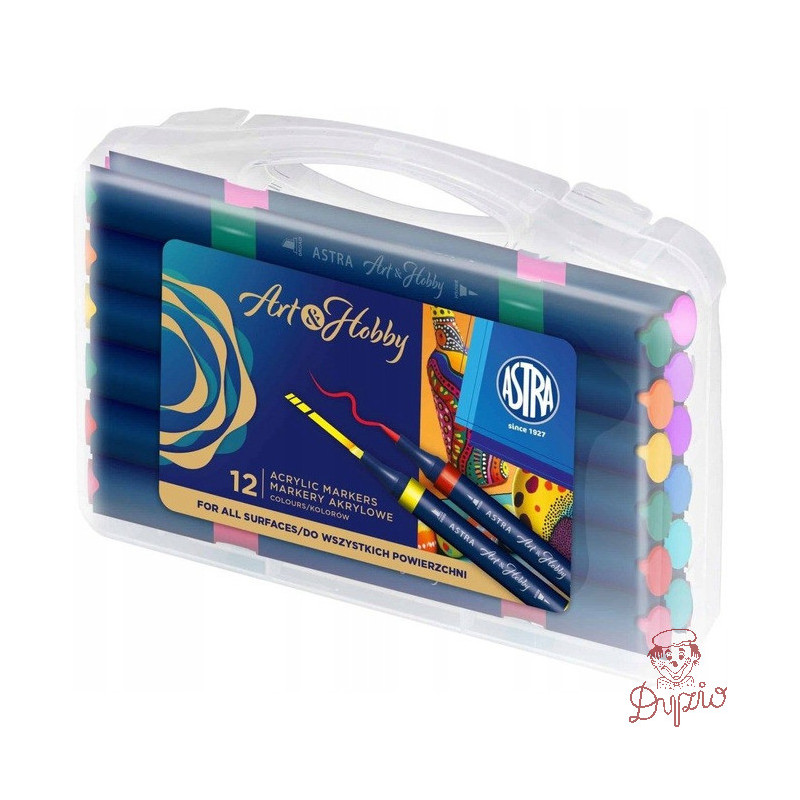Markery akrylowe dwustronne trójkątne ASTRA Art&Hobby 12szt. walizka 207025002