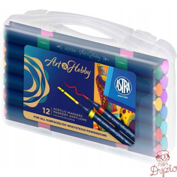Markery akrylowe dwustronne trójkątne ASTRA Art&Hobby 12szt. walizka 207025002