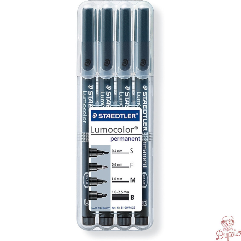Foliopis LUMOCOLOR zestaw 4grubości (0,4  0,6  1,0 1,0-2,5mm) czarne S 31-9 WP4GS STAEDTLER