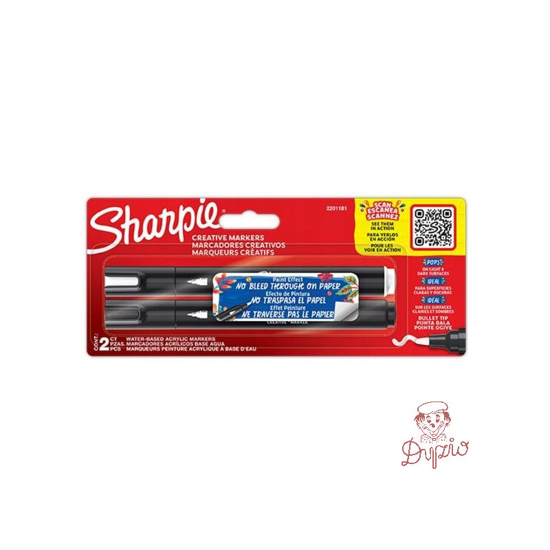 Markery artystyczne akrylowe SHARPIE (2 kolory) biały czarny 2201181