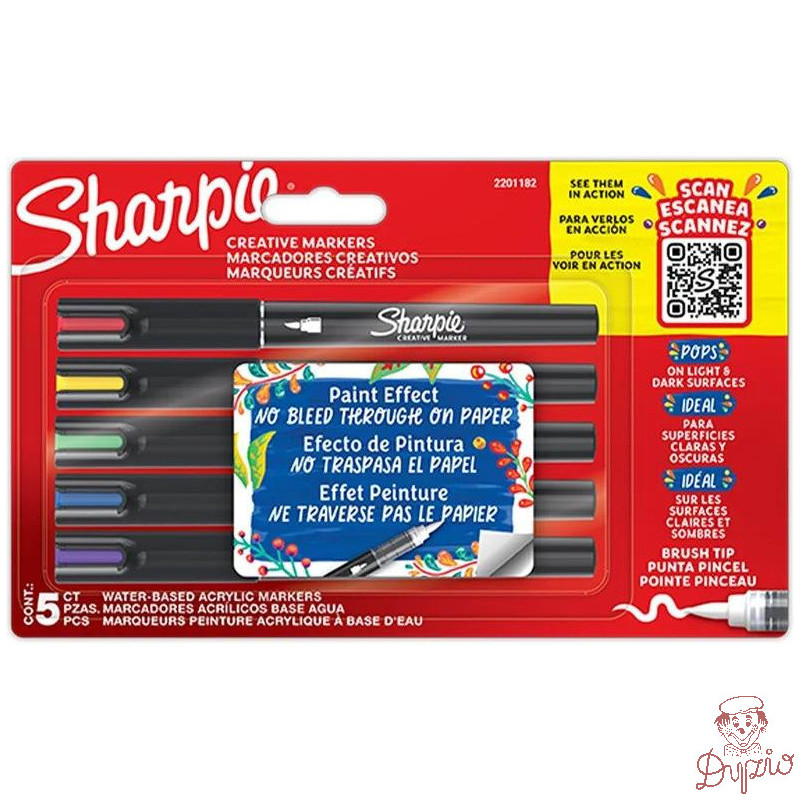 Markery artystyczne akrylowe SHARPIE (5 kolorów) końcówka pędzelkowa 2201182