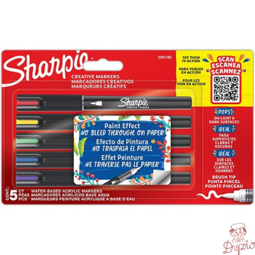 Markery artystyczne akrylowe SHARPIE (5 kolorów) końcówka pędzelkowa 2201182