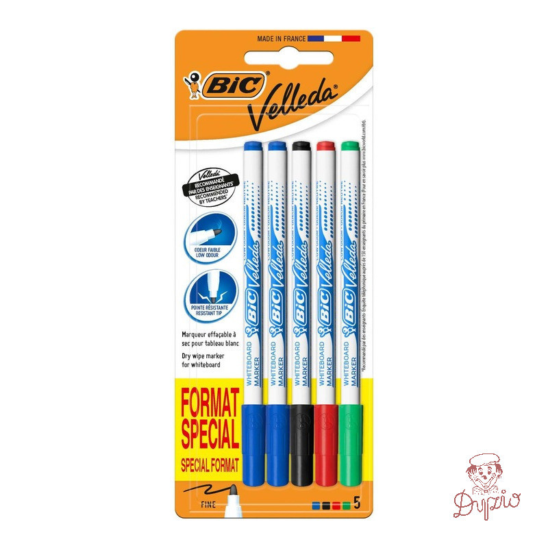 Marker Velleda suchościeralny mix 5 kolorów okrągła końcówka F 9126451 BIC