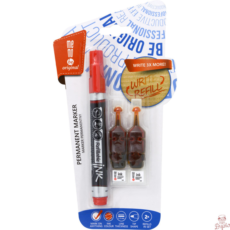 Marker permanentny MEMOBE + 2 ampułki, okrągła końcówka, czerwony MM011-05