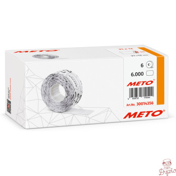 Etykiety cenowe w rolce do metkownicy jednorzędowej 21x12 mm, (6 sztuk) białe z dziurką , trwały klej, METO M30014356