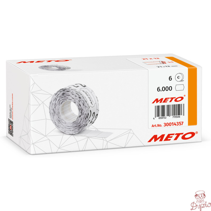 Etykiety cenowe w rolce do metkownicy jednorzędowej 21x12 mm,(6 sztuk) biało-czerwone, trwały klej METO M30014357