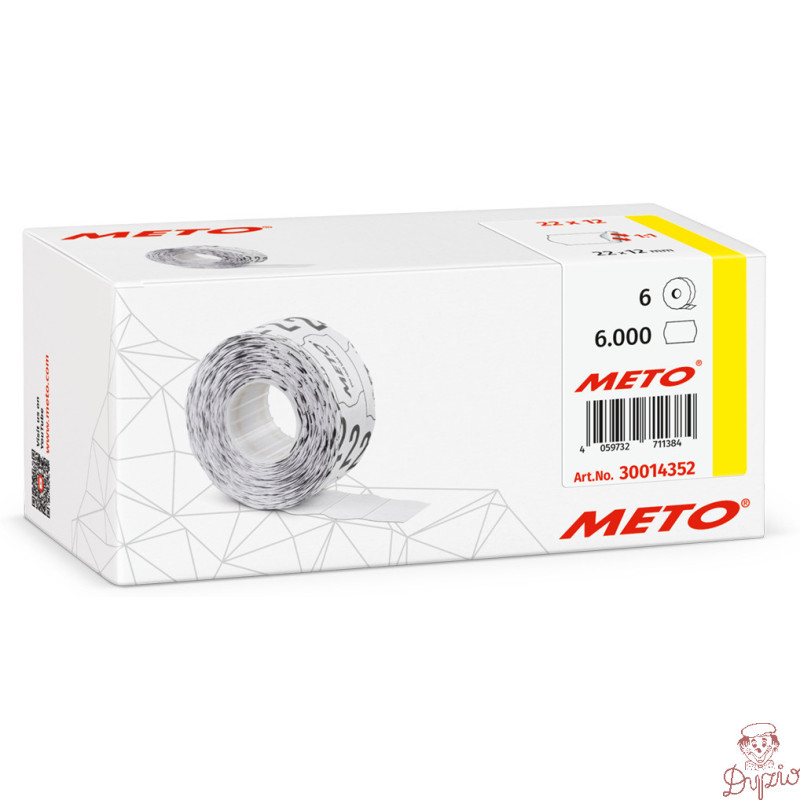 Etykiety cenowe w rolce do metkownicy jednorzędowej 22x12 mm, (6 sztuk) białe faliste, trwały klej METO M30014352