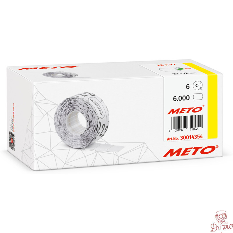 Etykiety cenowe w rolce do metkownicy jednorzędowej 22x12 mm, (6 sztuk) białe faliste, usuwalny klej METO M30014354