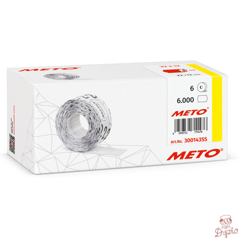 Etykiety cenowe w rolce do metkownicy jednorzędowej 22x12 mm, (6 sztuk) czerwone neon faliste, trwały klej, METO M30014355