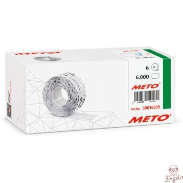 Etykiety cenowe w rolce do metkownicy dwurzędowej, 26x16 mm, (6 sztuk) białe faliste, trwały klej, odporne na mróz METO M300143