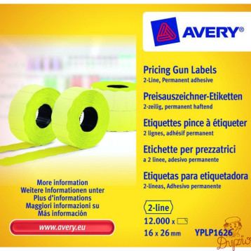 Etykieta do metk.2rz.16x26mm żołta 10 trwała 1200szt.rolka YPLP1626 AVERY ZWECKFORM