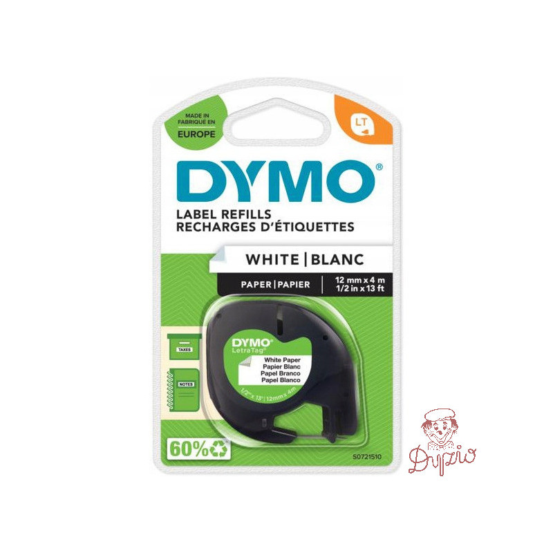 Taśma papierowa biała 12mm x 4m LETRATAG S0721510 DYMO