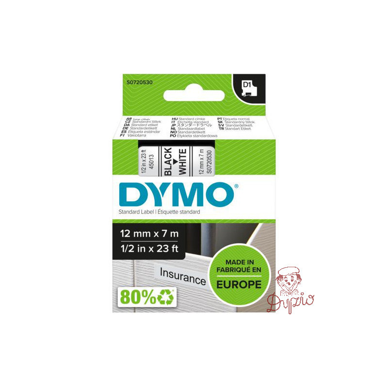 Taśma 12mm/7m czarny biała 45013 DYMO S0720530