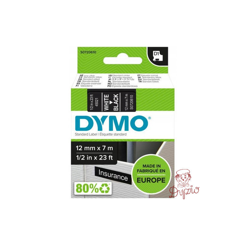 Taśma biały nadruk na czarnym 12mm x 7m DYMO S0720610