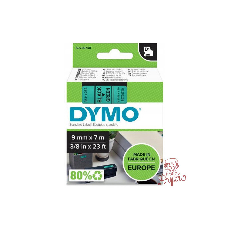 Taśma czarny nadruk na zielonym 9mm x 7m DYMO S0720740