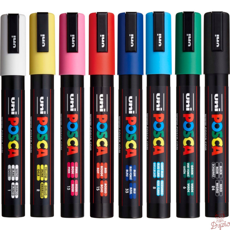 Marker UNI z farbą plakatową Posca PC-5M 8 kolorów