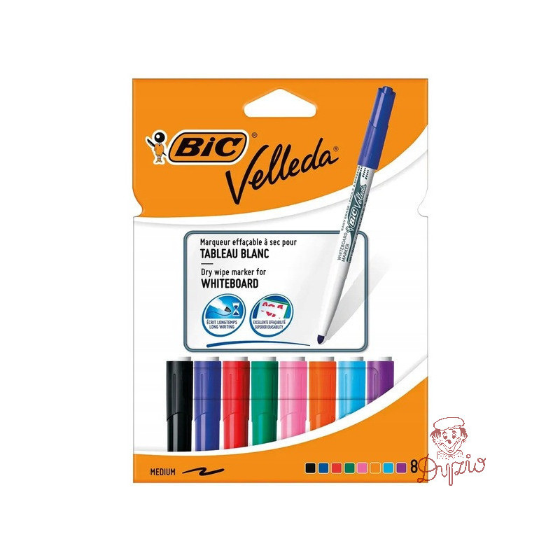 Marker VELLEDA 1741 suchościeralny mix kol. 8szt. okrągła końcówka 503844 BIC