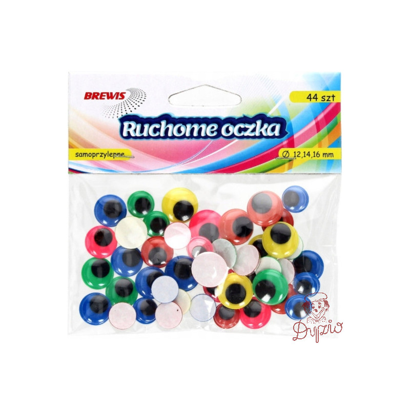 Oczka ruchome okrągłe samoprzylepne 12,14,16mm (44 sztuki) RO21 BREWIS