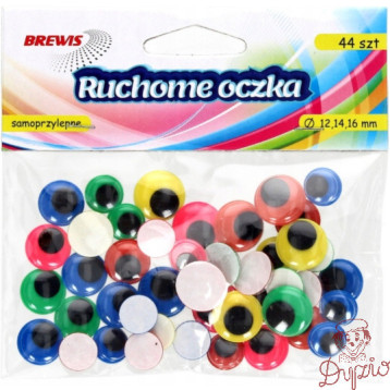 Oczka ruchome okrągłe samoprzylepne 12,14,16mm (44 sztuki) RO21 BREWIS