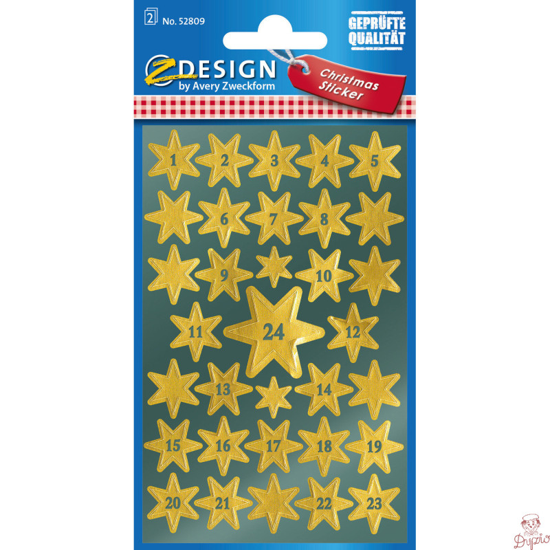 Naklejki Z-Design - złote gwiazdy z cyframi 52809 AVERY ZWECKFORM